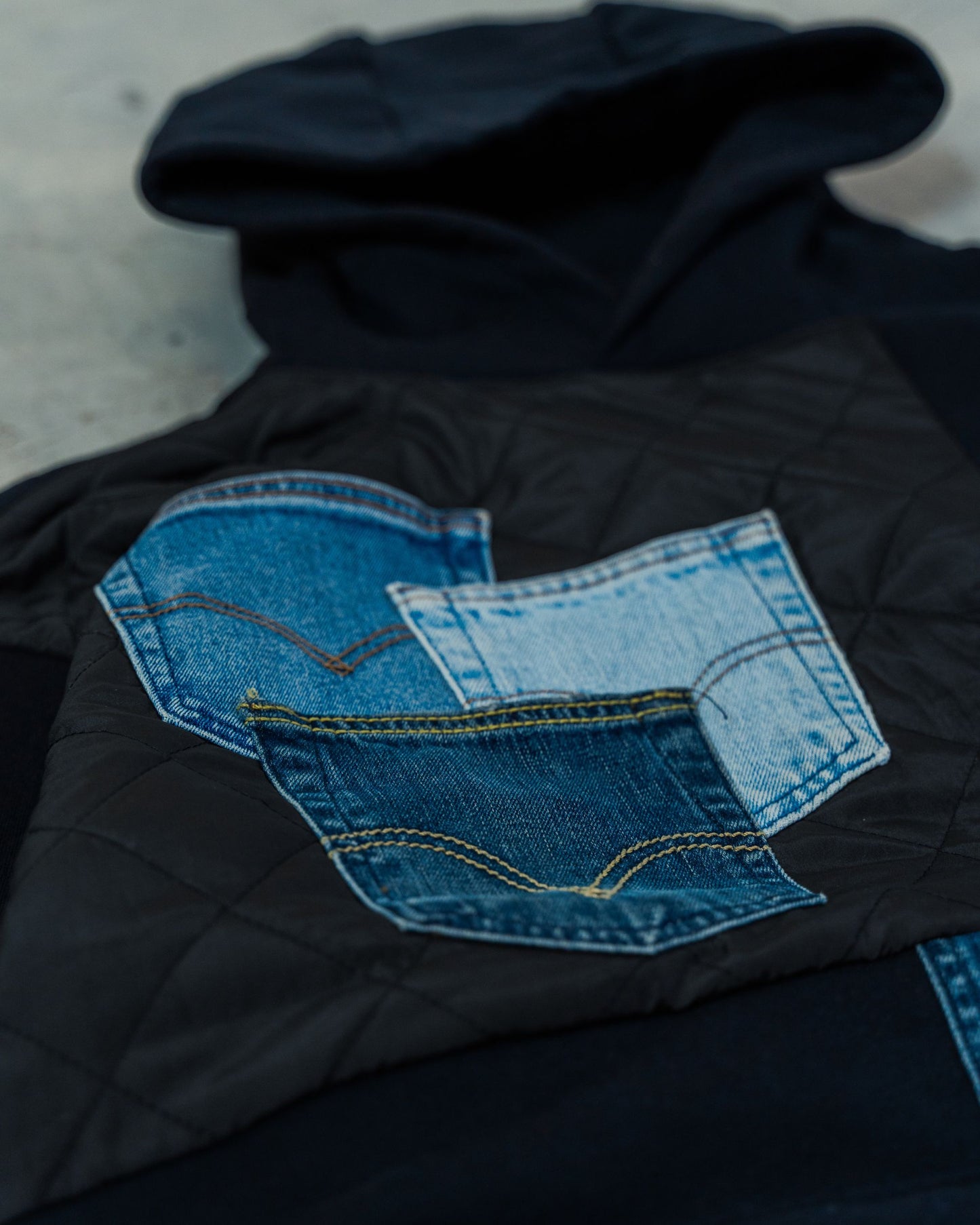 Black & Denim Patchwork Hoodie XXL
