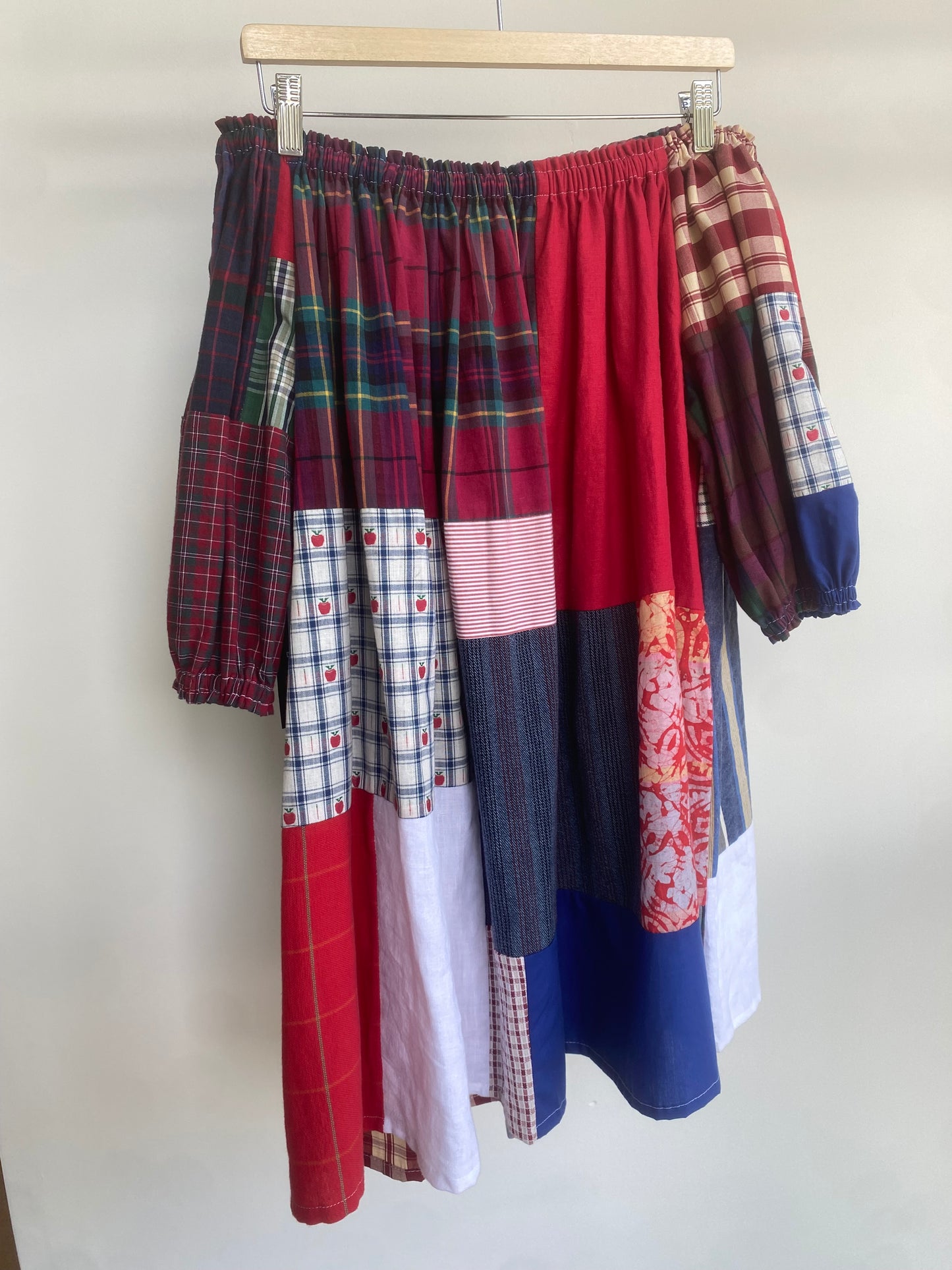 Red Multi Patchwork Cotton Mix Off-shoulder Dress L