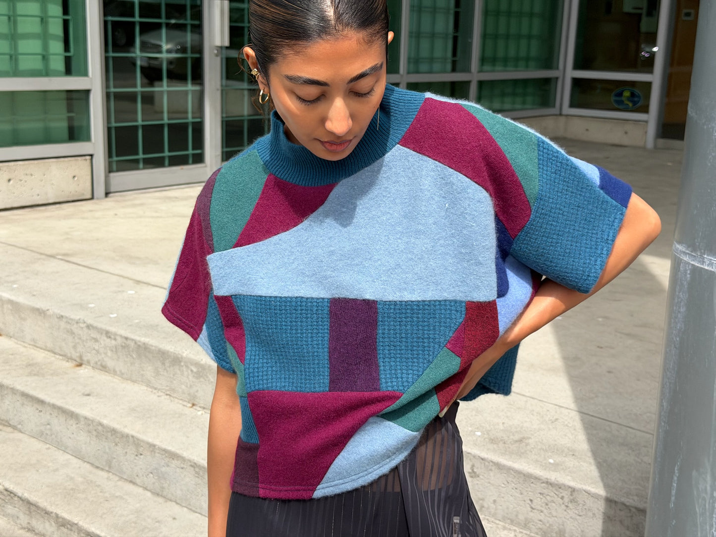 Indigo Mood Sleeveless Tee - Upcycled 100% Cashmere