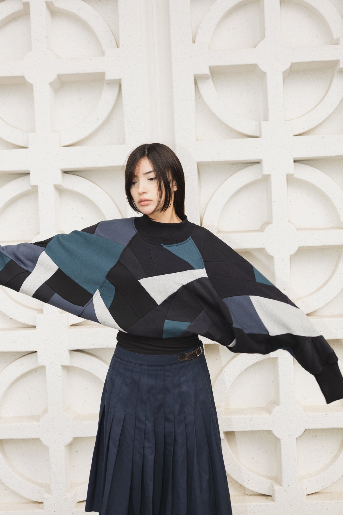 The Canopy Sweater in Black & Blue Scrapwork Cotton