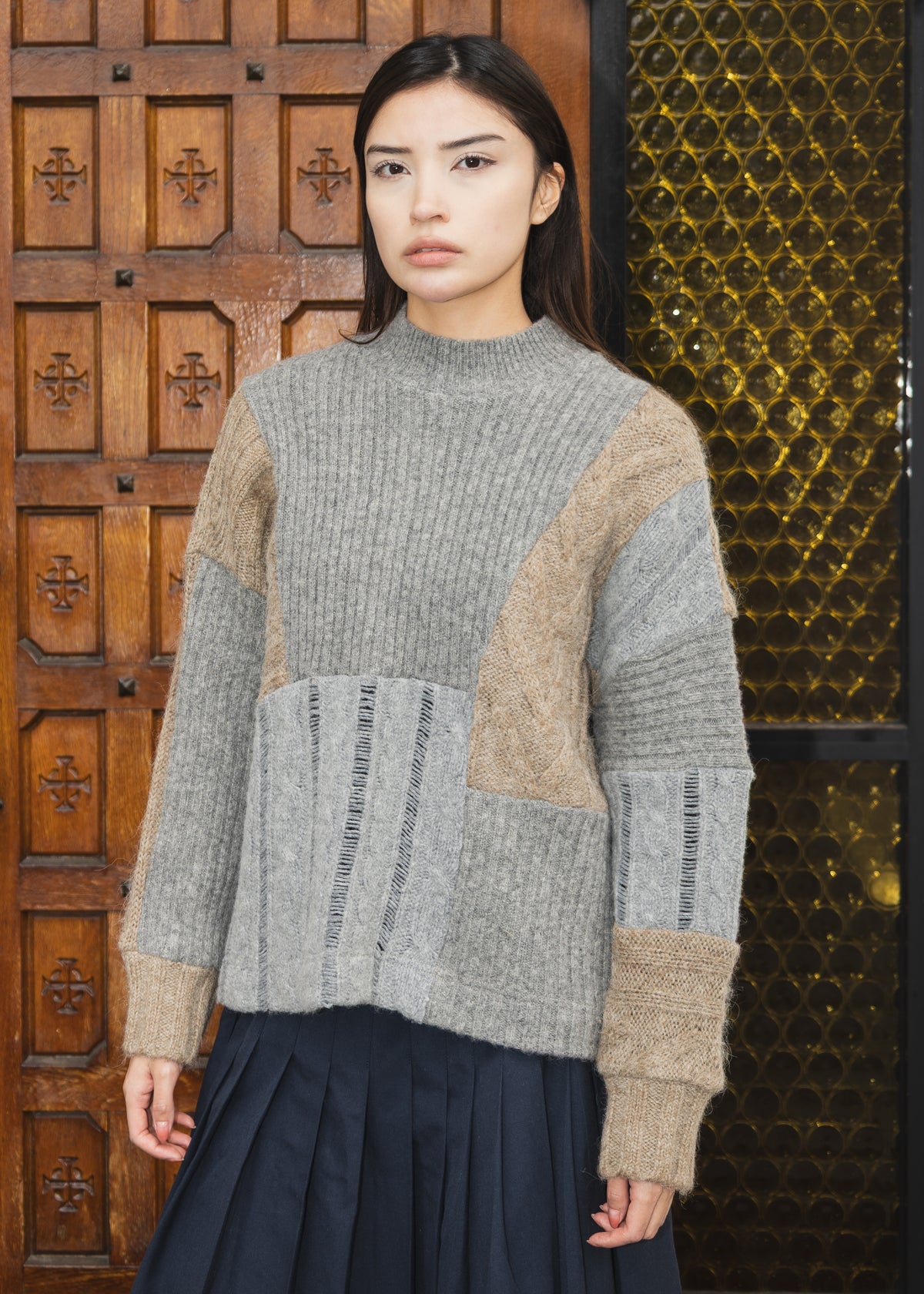 The Slack Sweater in Patchwork Wool Grey & Brown