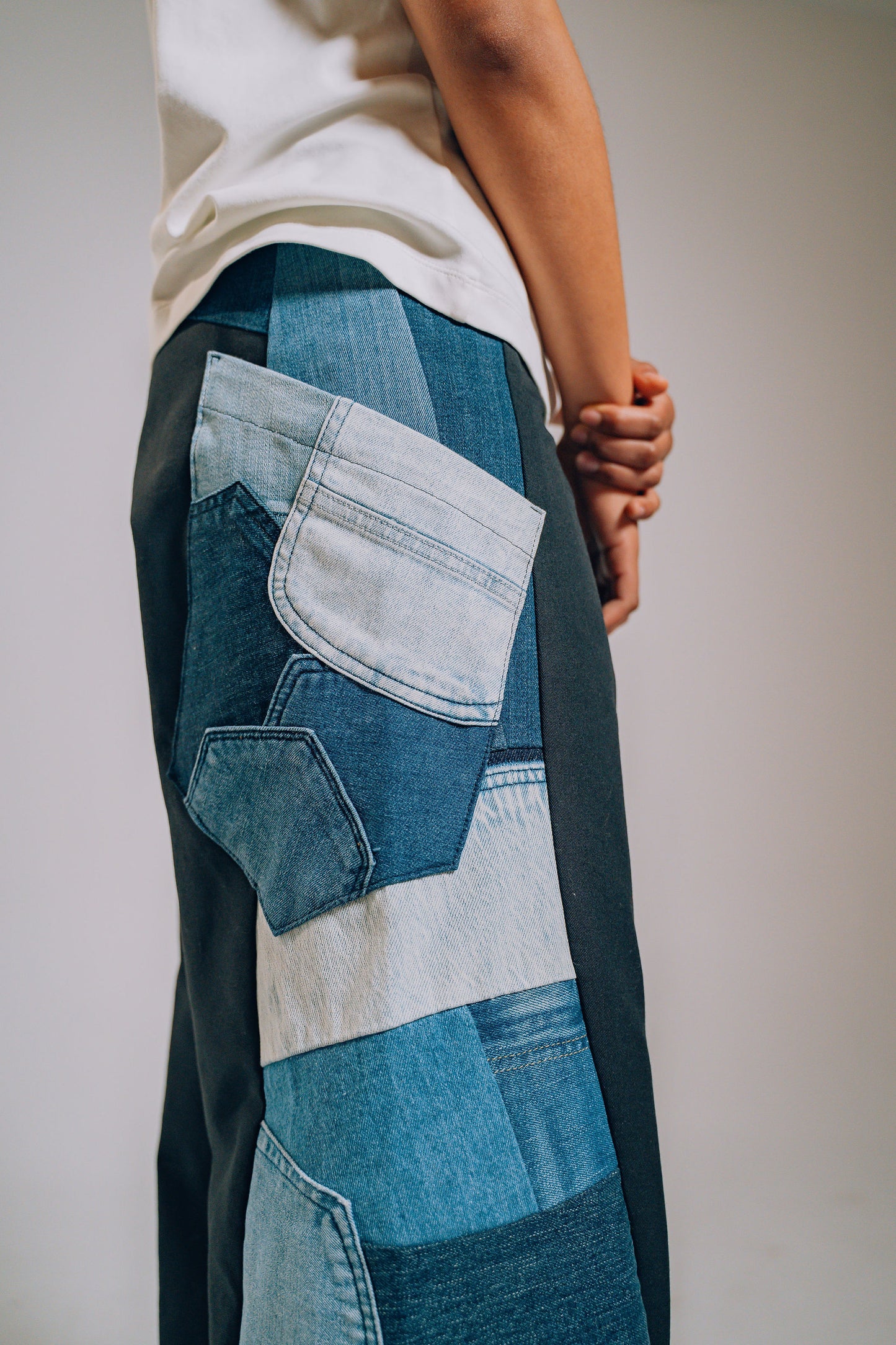 Patchwork Denim Baggy Pant – Blue Side Panel