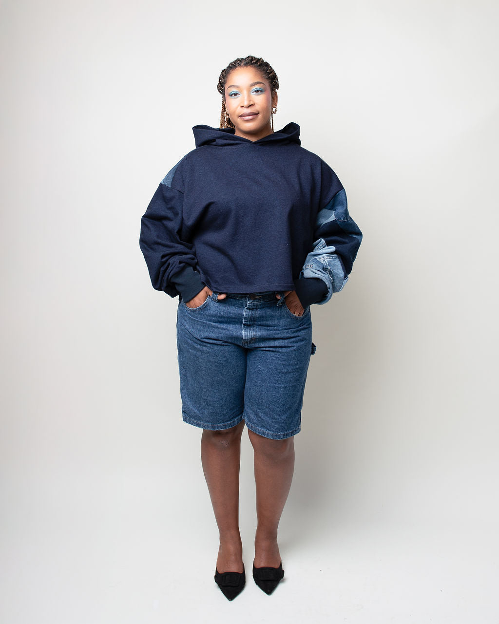 Denim Oceans Cropped Hoodie