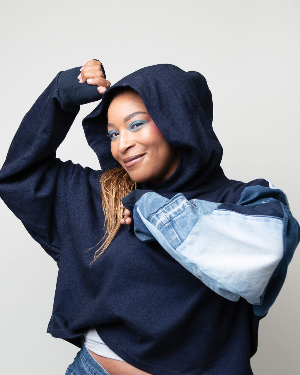 Denim Oceans Cropped Hoodie