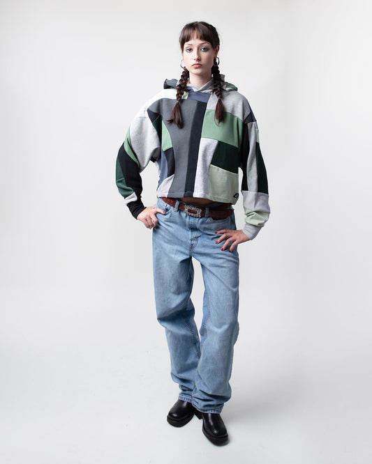 Morning Dew Full Scrapwork Cropped Hoodie - Upcycled One-of-One