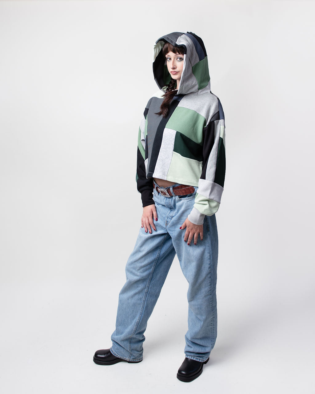 Morning Dew Full Scrapwork Cropped Hoodie - Upcycled One-of-One