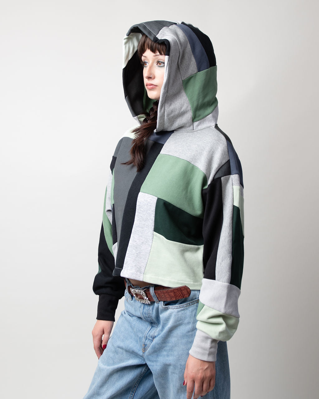 Morning Dew Full Scrapwork Cropped Hoodie - Upcycled One-of-One