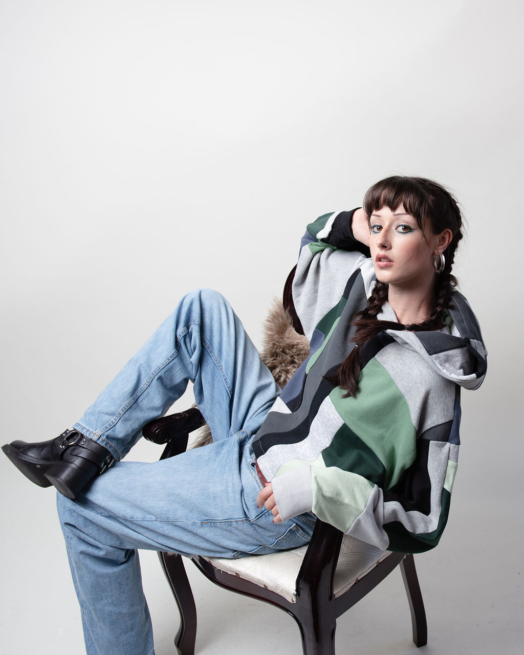 Morning Dew Full Scrapwork Cropped Hoodie - Upcycled One-of-One