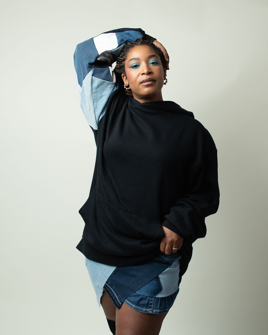 Everyday Patchwork Denim Hoodie XXL