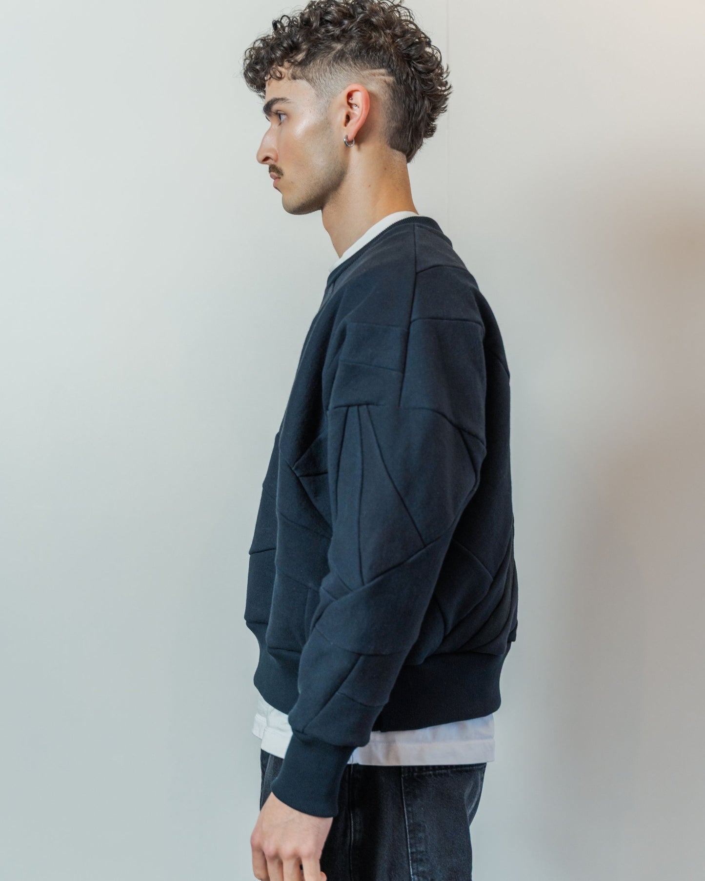 Black Scrapwork Cotton Crew Sweater