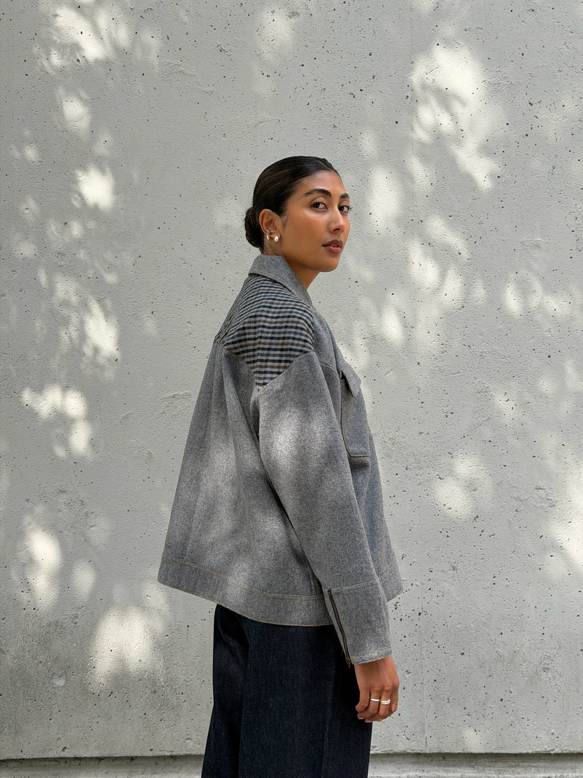 Grey & Plaid Solid Wool Jacket