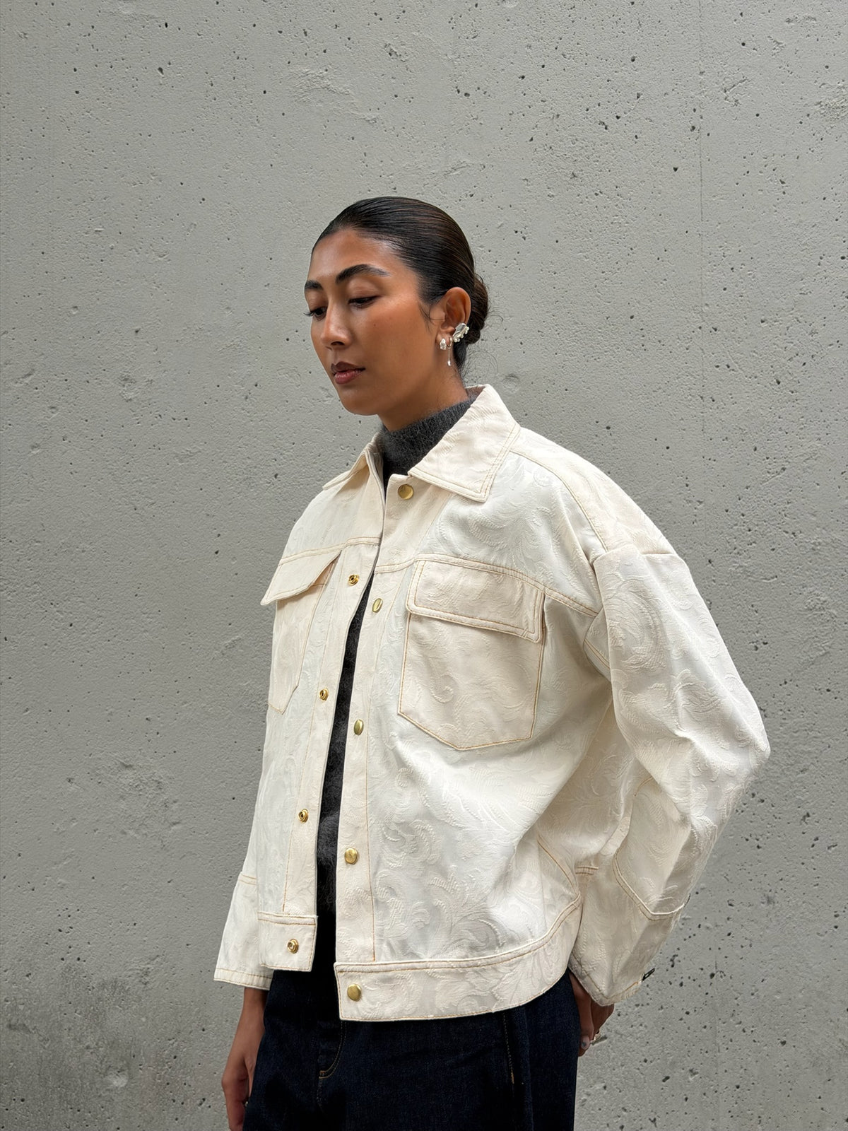 Cream Jacquard Cotton Jacket