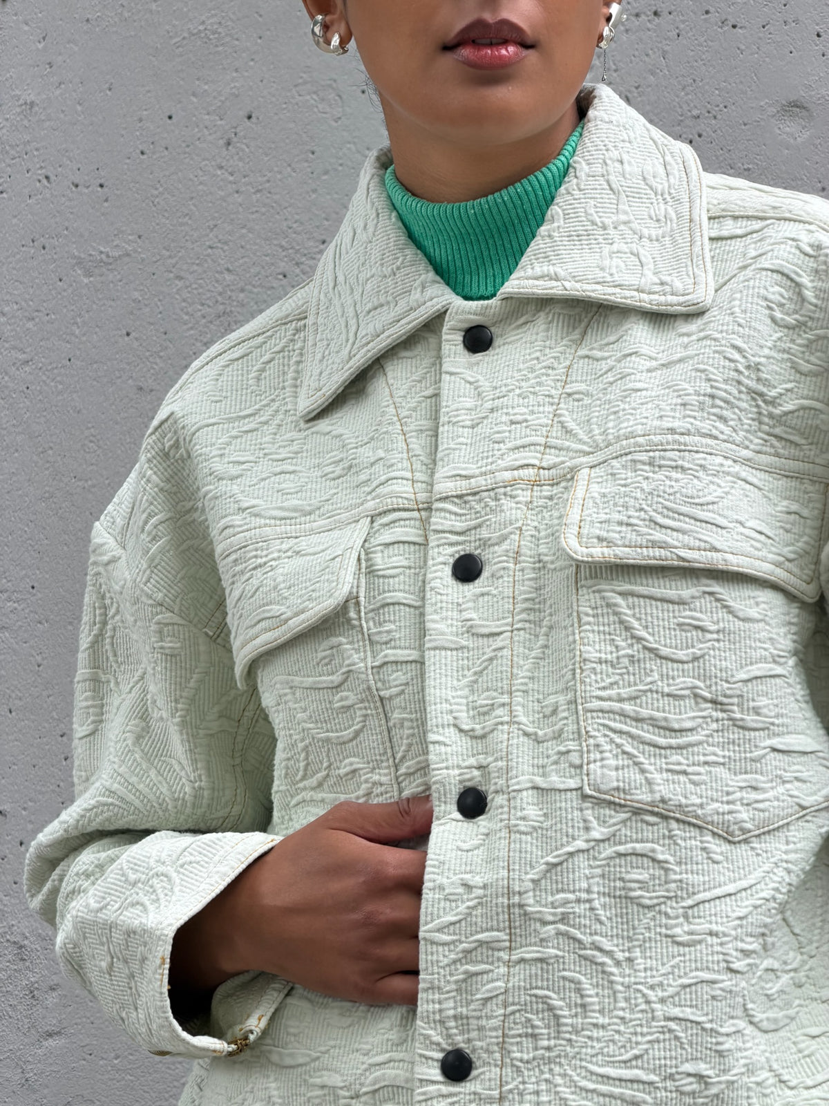 Sage Floral Jacquard Cotton Jacket