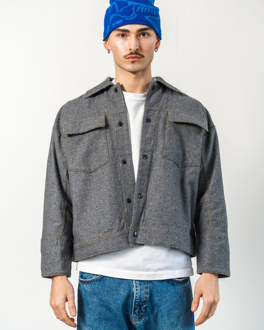 Grey & Plaid Solid Wool Jacket M