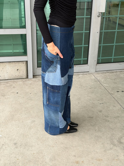 Patchwork Denim Baggy Pant – Blue Denim Mix
