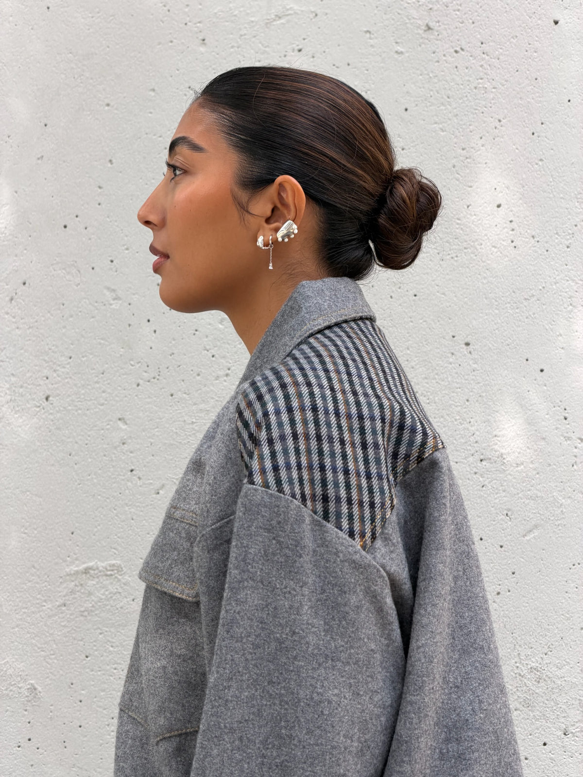 Grey & Plaid Solid Wool Jacket