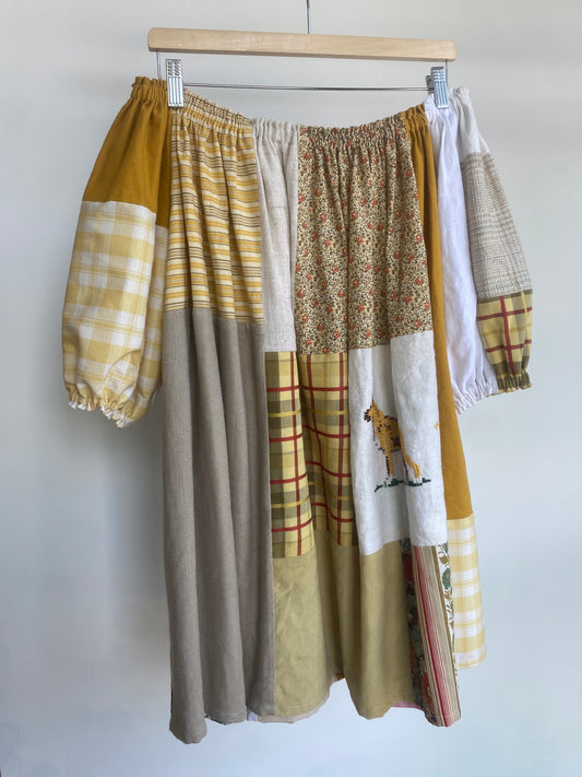 Yellow Multi Patchwork Cotton Mix Off-shoulder Dress L