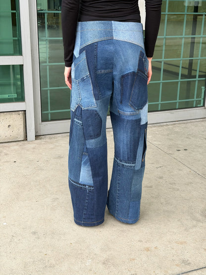 Patchwork Denim Baggy Pant – Blue Denim Mix