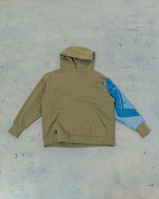 Olive Patchwork Sleeve Hoodie XXL