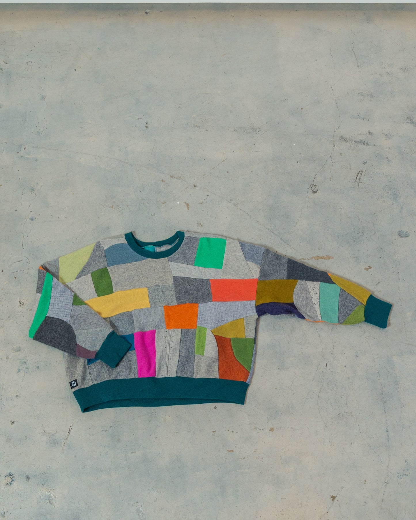 Grey Multi Scrapwork Cashmere Crew Sweater