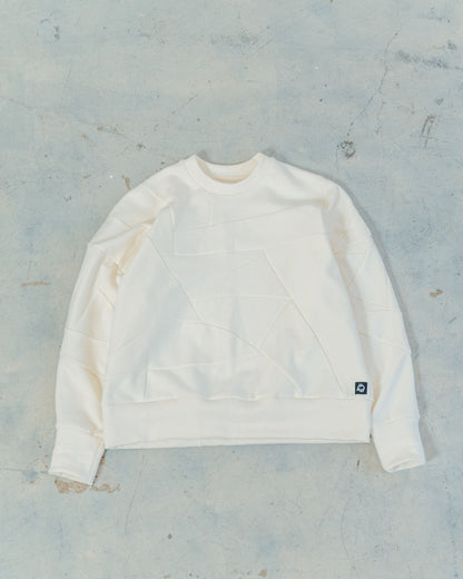 White Scrapwork Cotton Crew Sweater