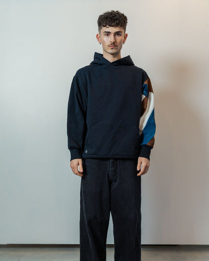 Black & Denim Patchwork Sleeve Hoodie L