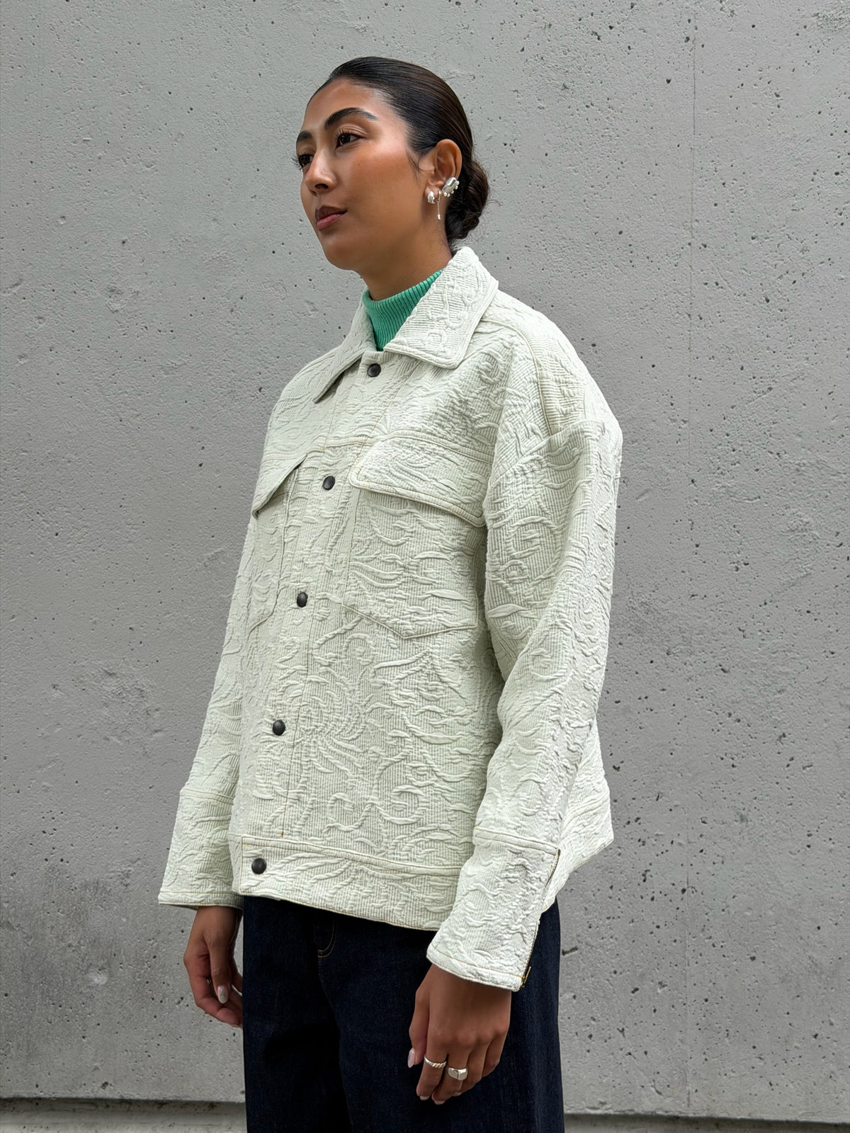 Sage Floral Jacquard Cotton Jacket