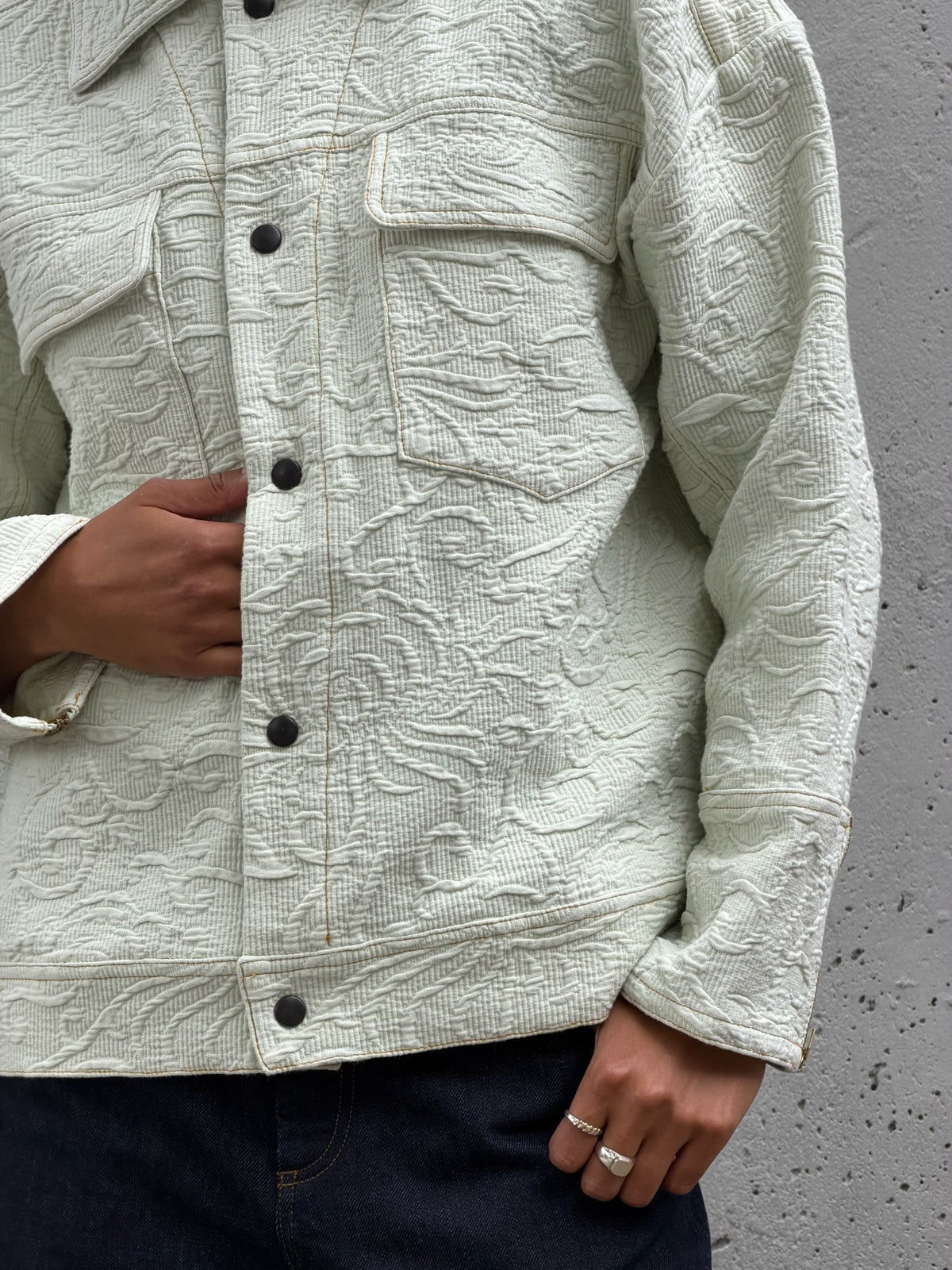 Sage Floral Jacquard Cotton Jacket
