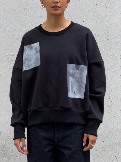 Black Crewneck with Original Screen Print Photography by Laura Clark - M