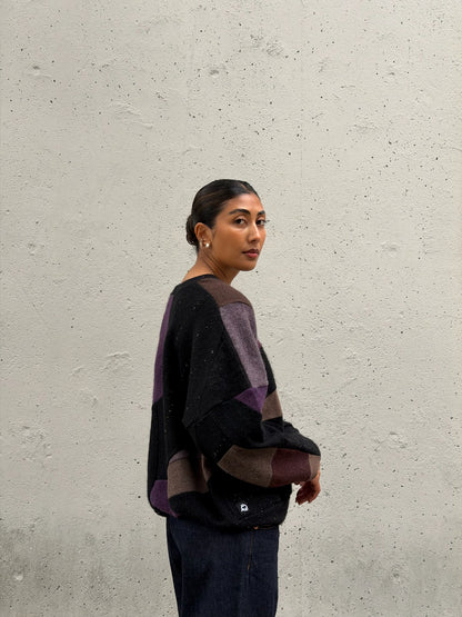 Black Multi Scrapwork Cashmere Crew Sweater