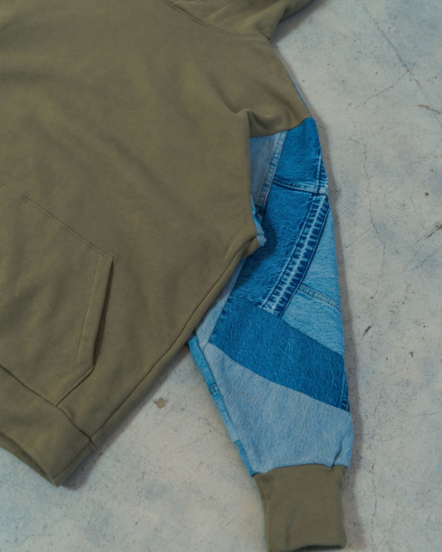 Olive Patchwork Sleeve Hoodie