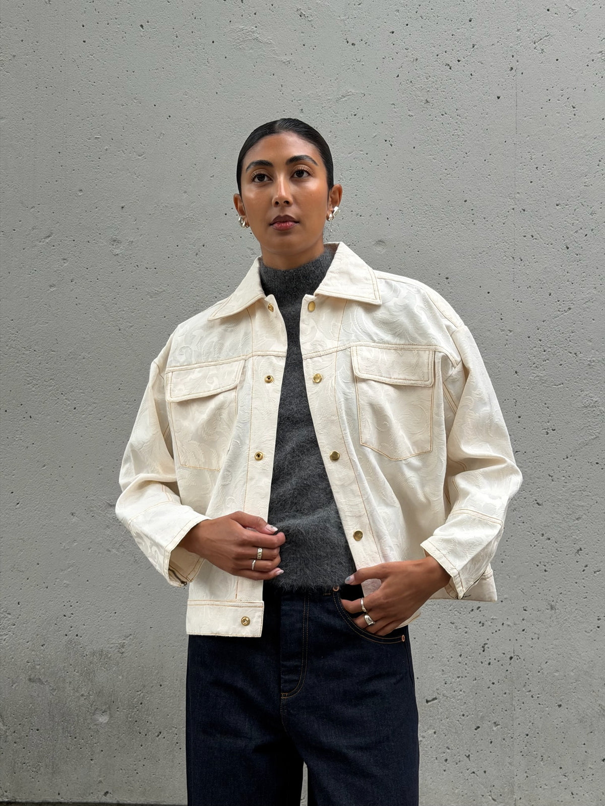 Cream Jacquard Cotton Jacket