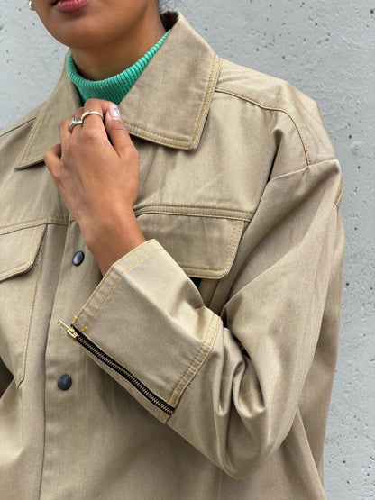 Camel Solid Cotton Jacket
