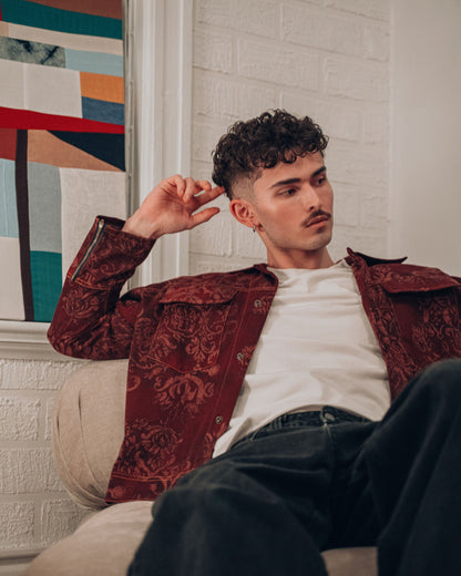 Burgundy Solid Cotton Jacket