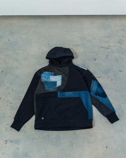 Black & Denim Patchwork Hoodie XXL