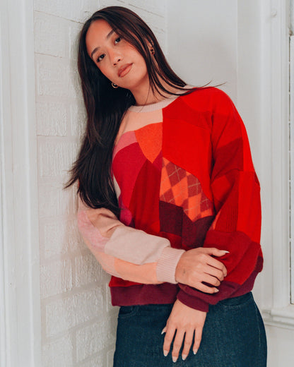 Black Multi Scrapwork Cashmere Crew Sweater
