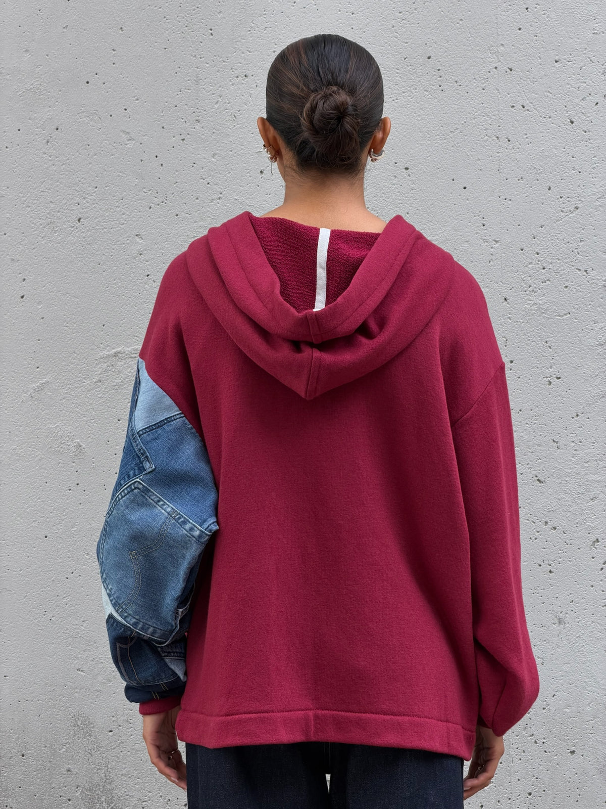 Red & Denim Sleeve Cotton Zip Hoodie M