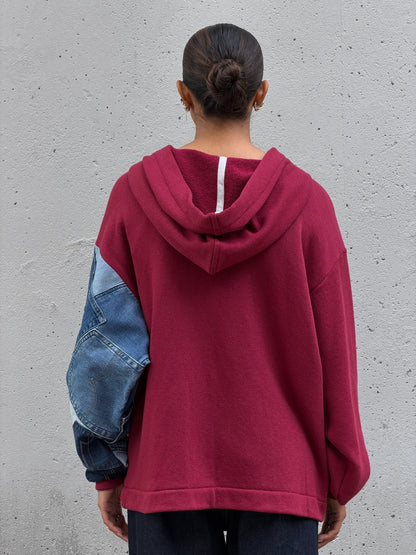 Red & Denim Sleeve Cotton Zip Hoodie M