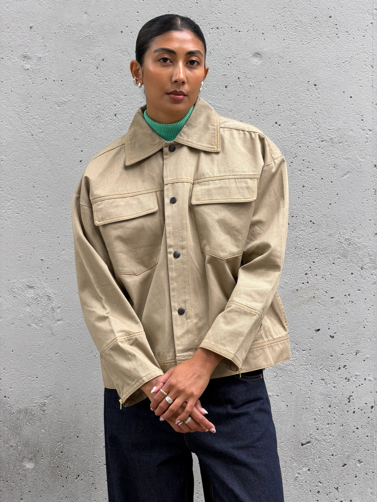 Camel Solid Cotton Jacket