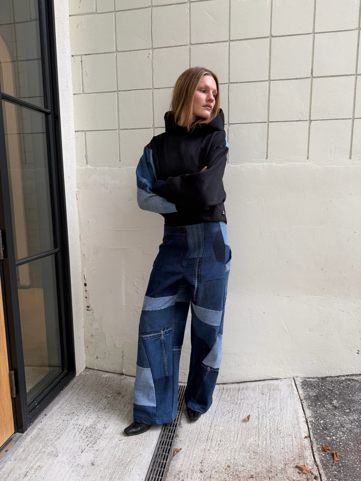 Patchwork Denim Baggy Pant – Blue Denim Mix