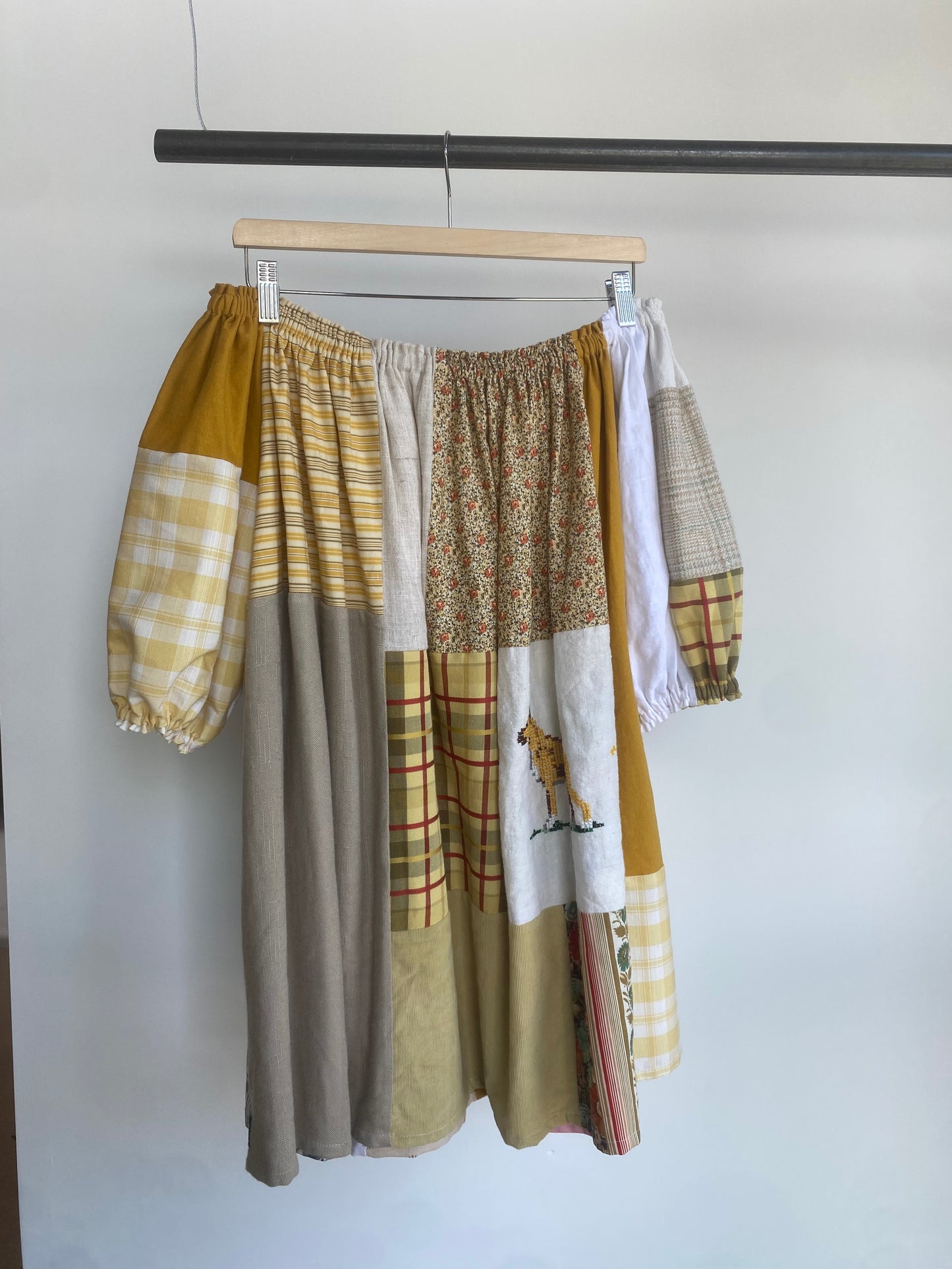 Yellow Multi Patchwork Cotton Mix Off-shoulder Dress L