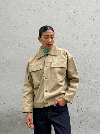 Camel Solid Cotton Jacket