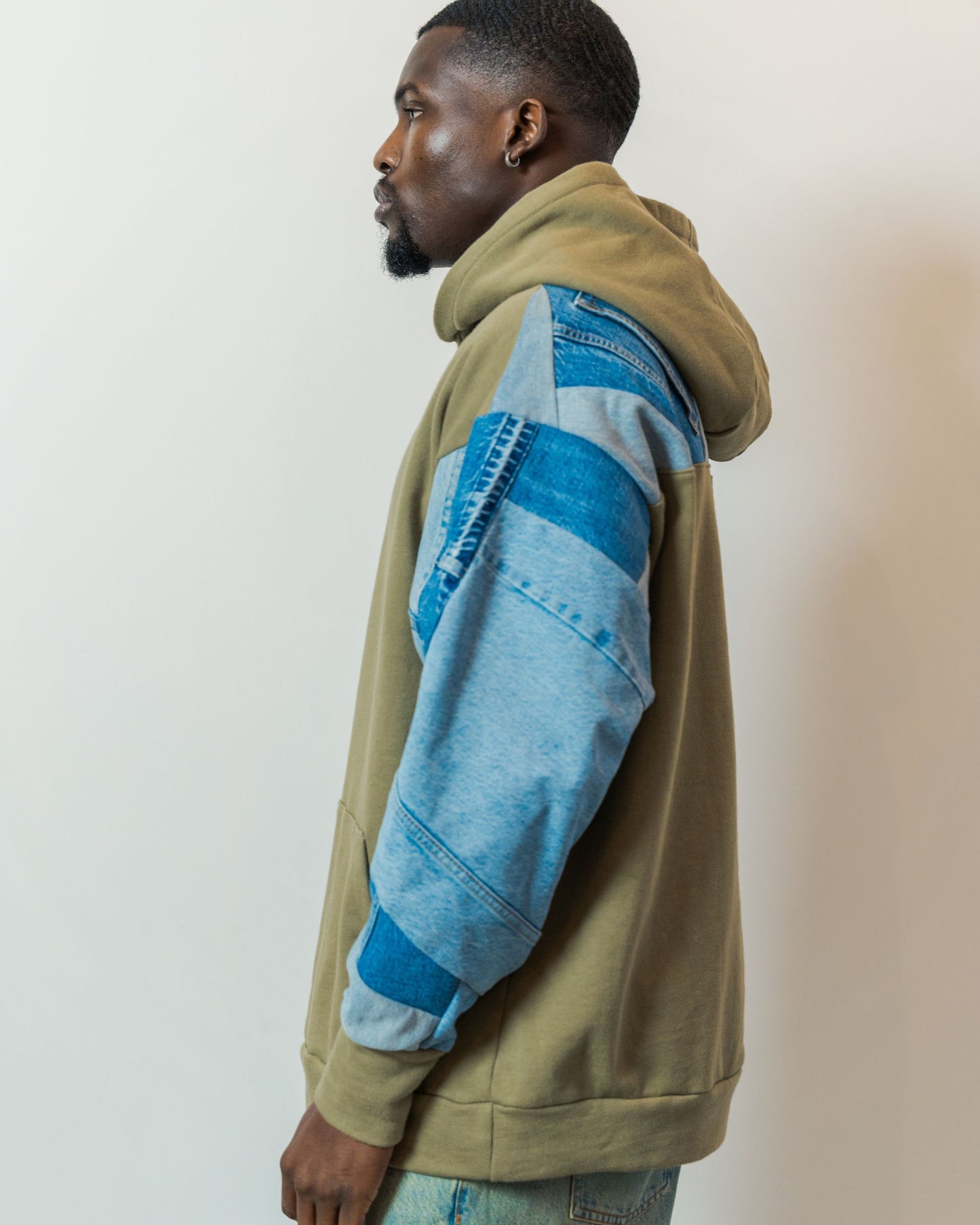Olive Patchwork Sleeve Hoodie
