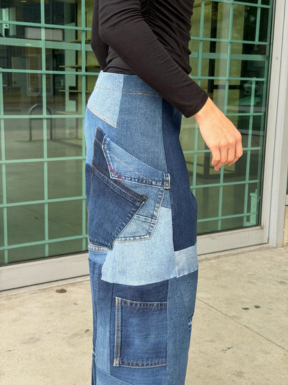 Patchwork Denim Baggy Pant – Blue Denim Mix
