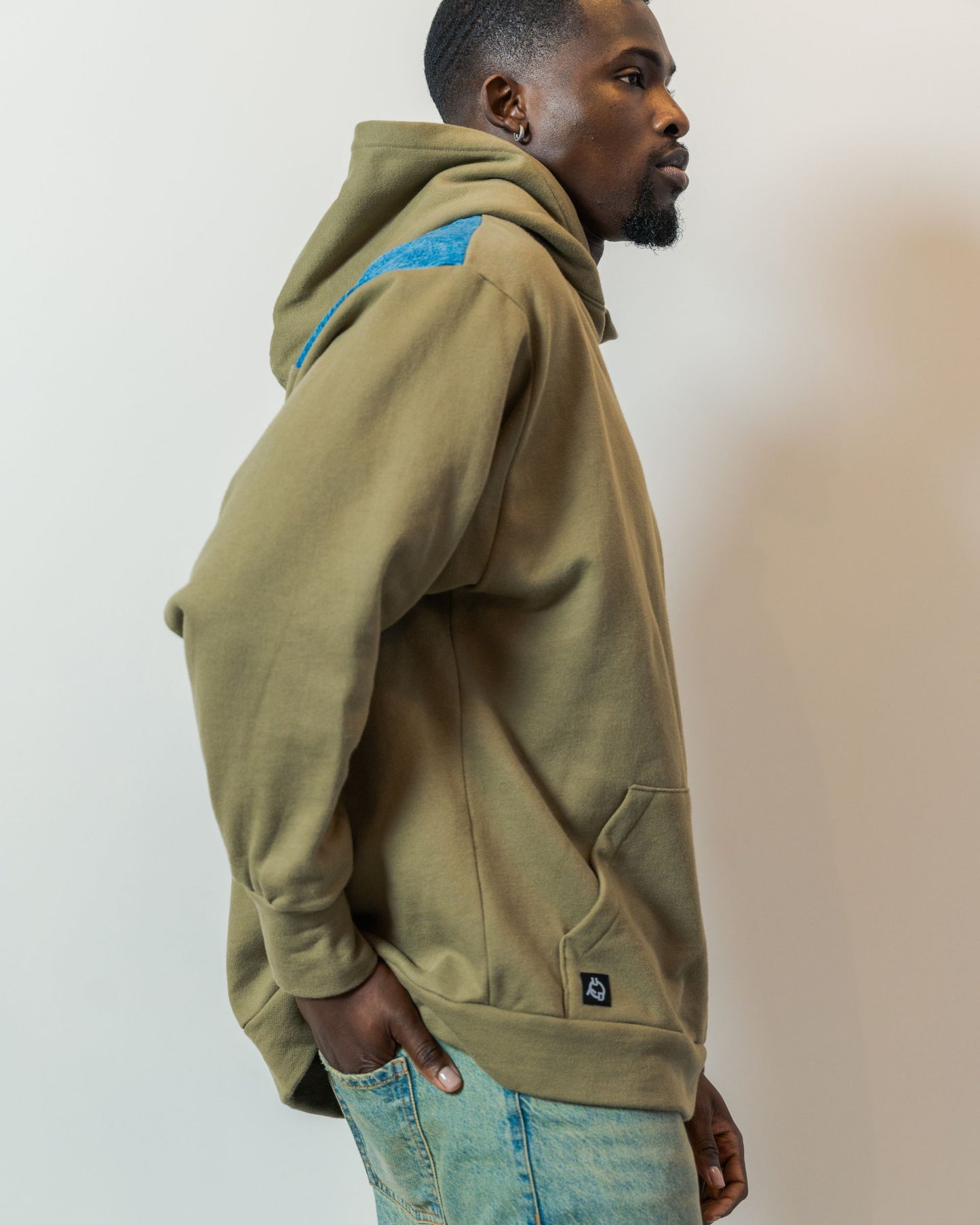 Olive Patchwork Sleeve Hoodie