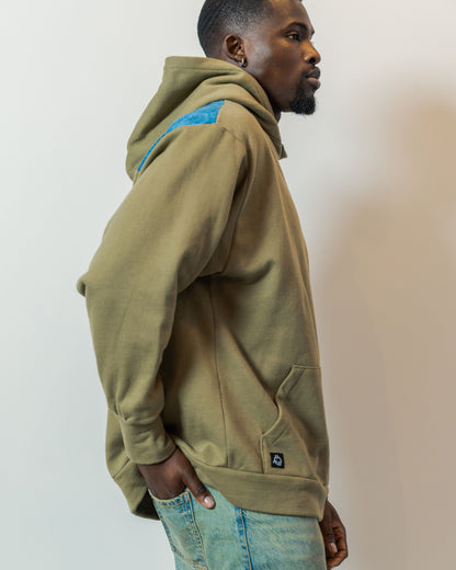 Olive Patchwork Sleeve Hoodie