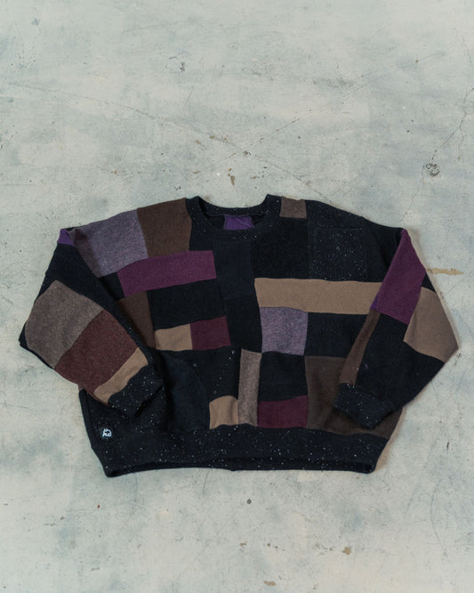Black Multi Scrapwork Cashmere Crew Sweater L