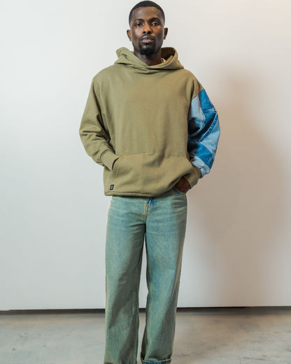 Olive Patchwork Sleeve Hoodie