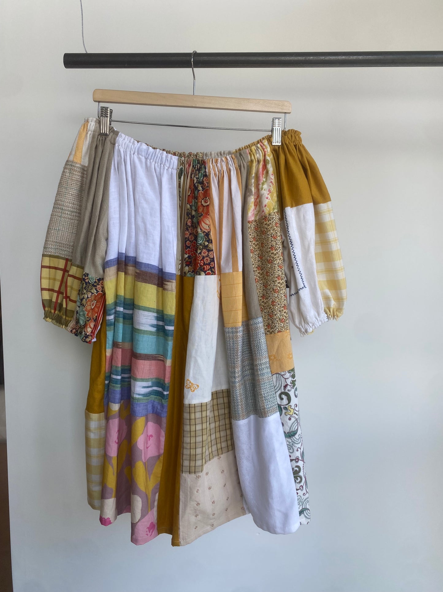 Yellow Multi Patchwork Cotton Mix Off-shoulder Dress L