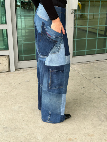 Patchwork Denim Baggy Pant – Blue Denim Mix